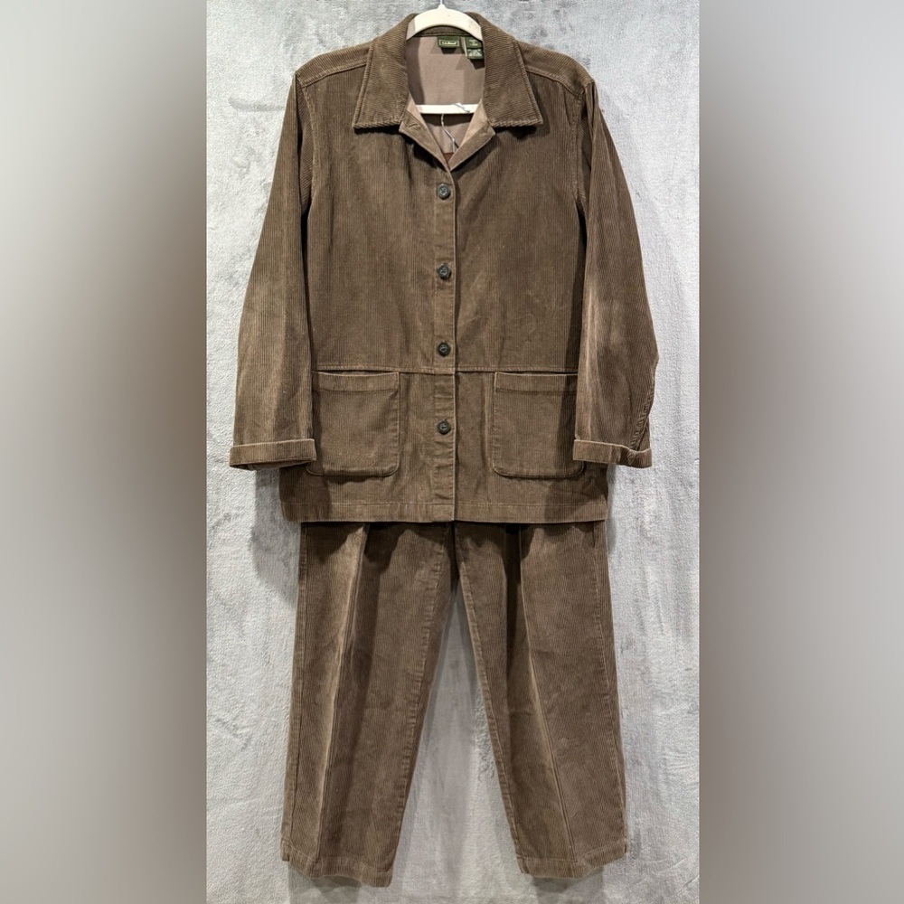 VTG LL Bean Chore Barn Coat Women’s L Brown Corduroy And Size 14 Reg Pants Set